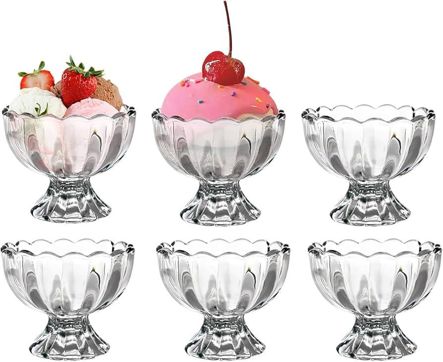 Vintage Glass Dessert Bowls, Ice Cream cups, 5oz Dessert cups, for Sundae, Fruit, Ice Cream, Pudd... | Amazon (US)