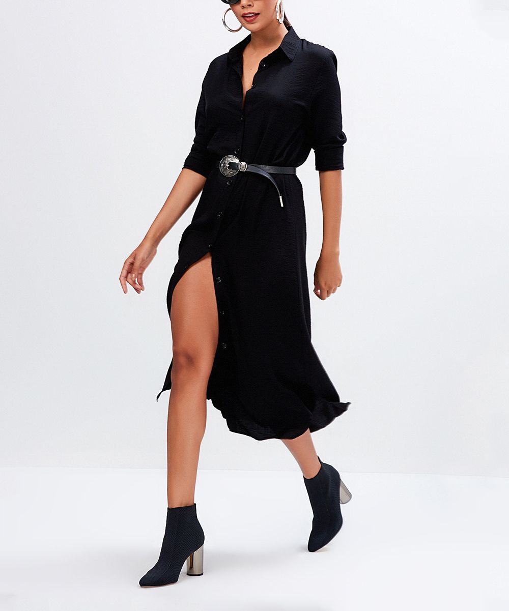 Milan Kiss Women's Casual Dresses BLACK - Black Shirt Dress | Zulily