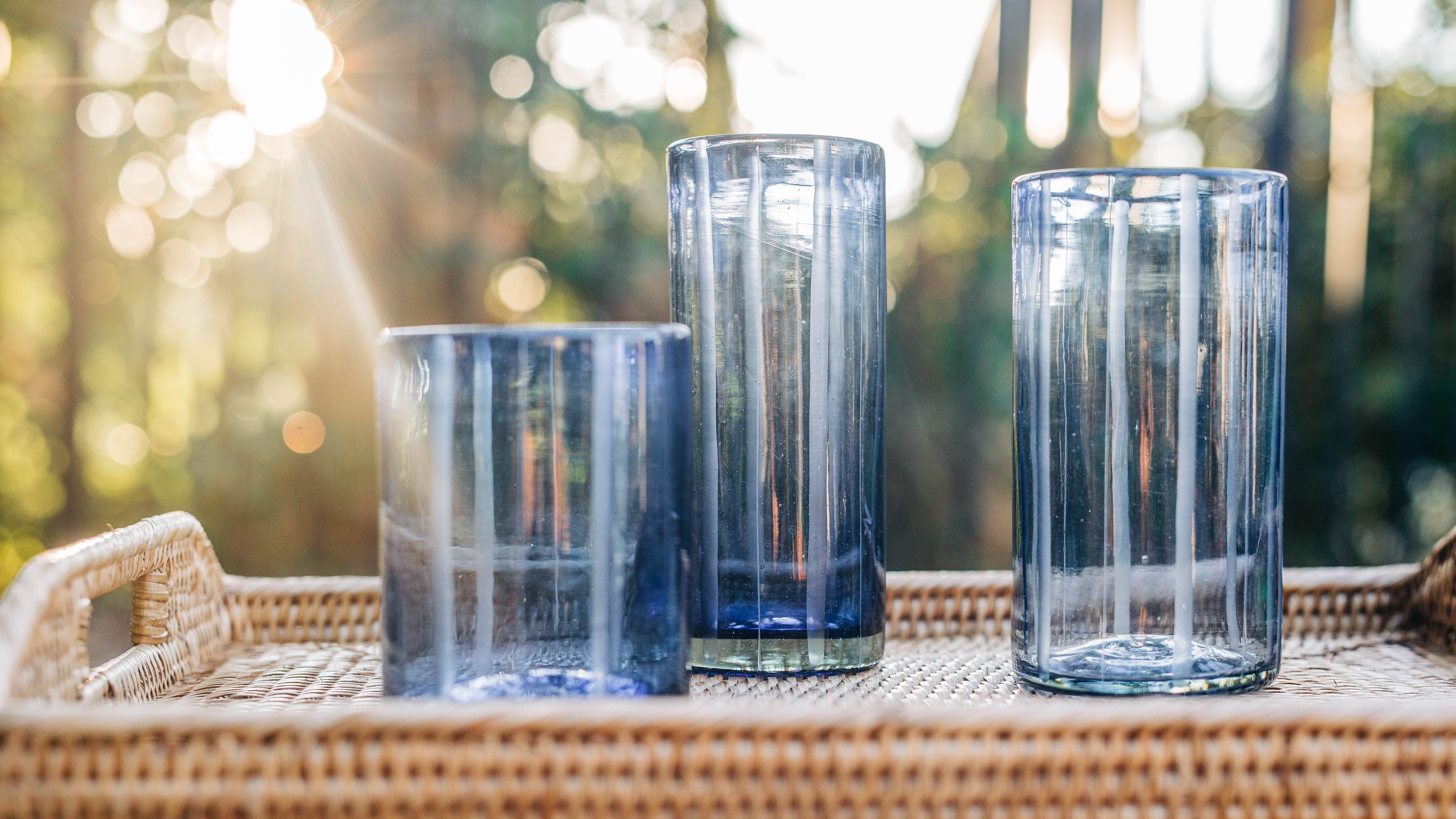 Smokey Blue Striped Water Glass, Set of 4 | Half Past Seven