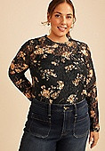Plus Size Floral Printed Lace Long Sleeve Top | Maurices