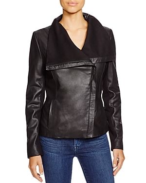 T Tahari Luisa New Andreas Drape-Front Leather Jacket | Bloomingdale's (US)
