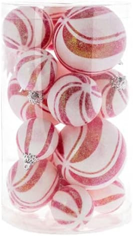 21 Peppermint Candy Cane Frosted Ball Ornaments Christmas Trim a Tree Decoration Unbreakable Shat... | Amazon (US)