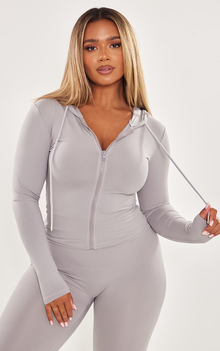 Shape Grey Soft Seamless Zip Through Hoodie | PrettyLittleThing US