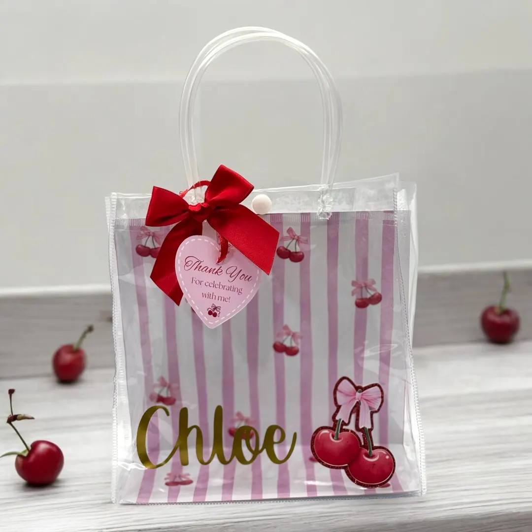Personalized Cherry Goodie Bag: Pink Party Favor with Bow & Tag | Etsy (US)