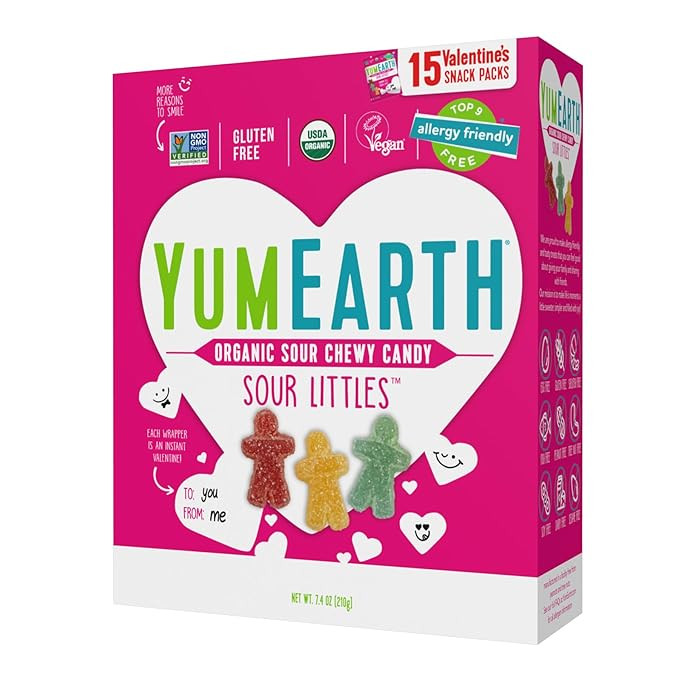 YumEarth Valentine Organic Sour Littles Chewy Candy - Allergy Friendly (Top 9 Free), No Artificia... | Amazon (US)