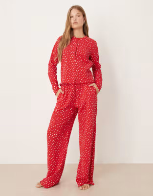 Threadbare long sleeve button through pyjamas with heart print in red | ASOS (Global)