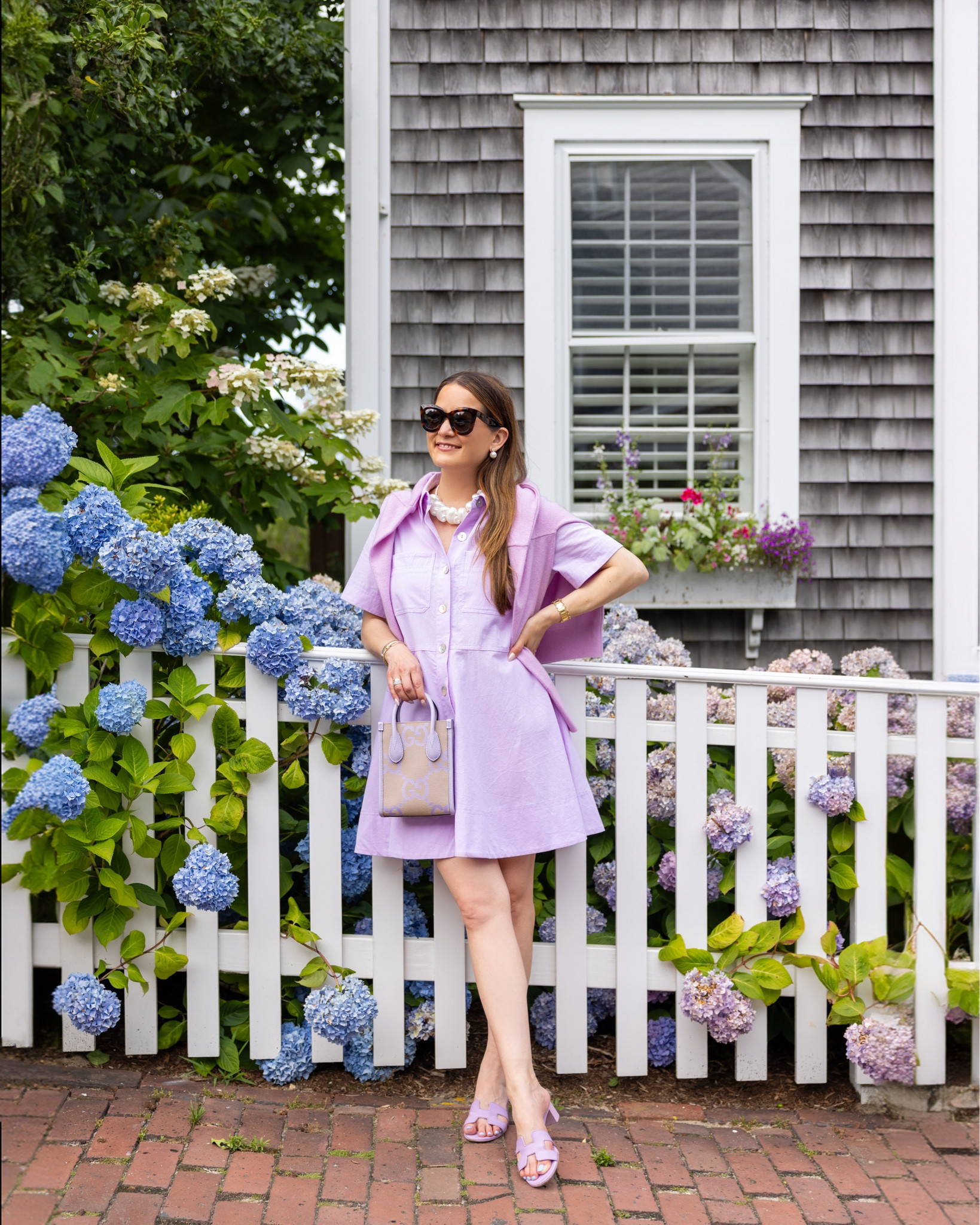 The perfect lilac dress for work, vacations, and beyond. Layered it with a matching cable knit sweater and gorgeous Gucci bag and Hermes sandals

#LTKSeasonal #LTKStyleTip #LTKItBag