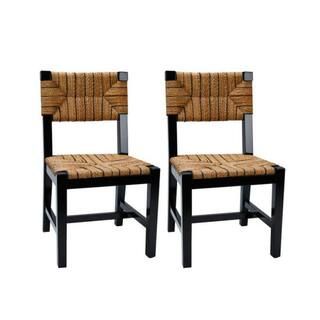 Storied Home Willowbrook 16.72 in. Black High Back Mahogany Wood Dining Chair with Seagrass Seat ... | The Home Depot