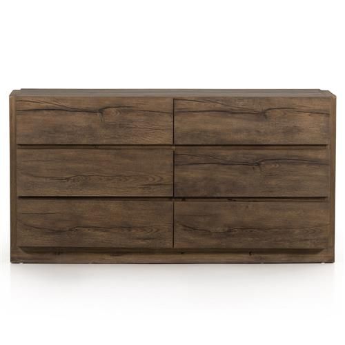 Sergio Rustic Lodge Brown Oak Wood 6 Drawer Double Dresser | Kathy Kuo Home