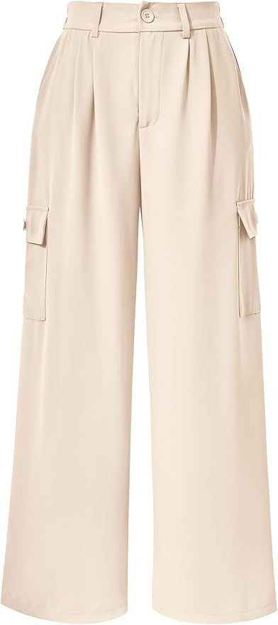 PRETTYGARDEN Womens Business Pants Wide Leg High Waisted Capris Straight Long Work Trousers With ... | Amazon (US)
