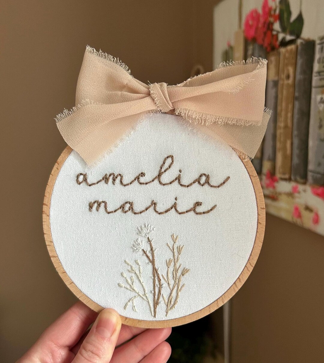 Hand Embroidered Name Hoop, Neutral Baby Name Sign, Baby Name Announcement, Name Embroidery, Embr... | Etsy (US)