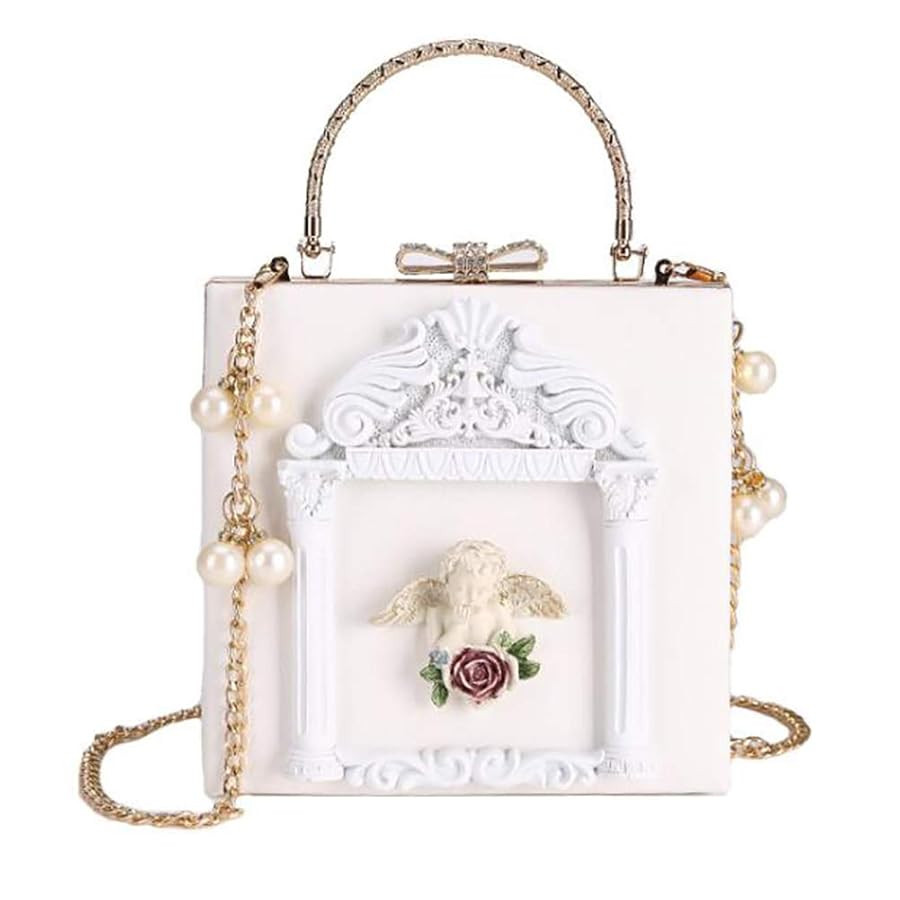 QZUnique Women Love Angel Floral Evening Bag Rose Embossed Formal Purse Clutch Black Gold Crossbo... | Amazon (US)