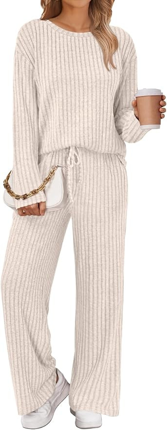 LILLUSORY Womens Lounge Sets 2 Piece Matching Pajamas Fall Fashion 2025 Ribbed Knit Outfits Long ... | Amazon (US)