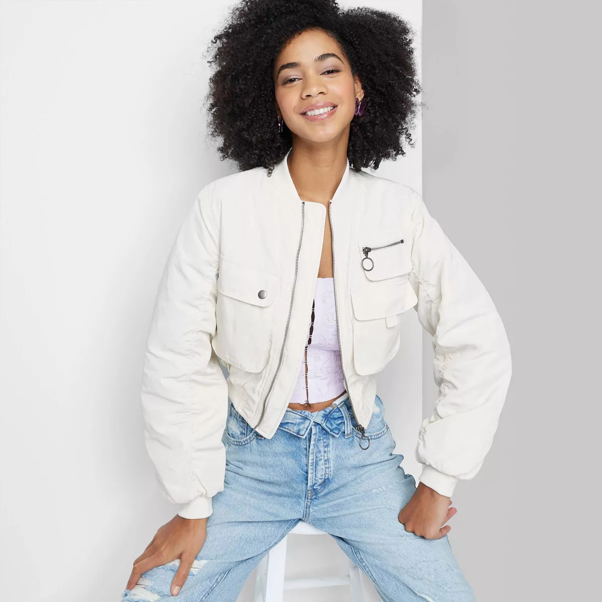 Women's Cargo Utility Cropped Bomber Jacket - Wild Fable™ | Target