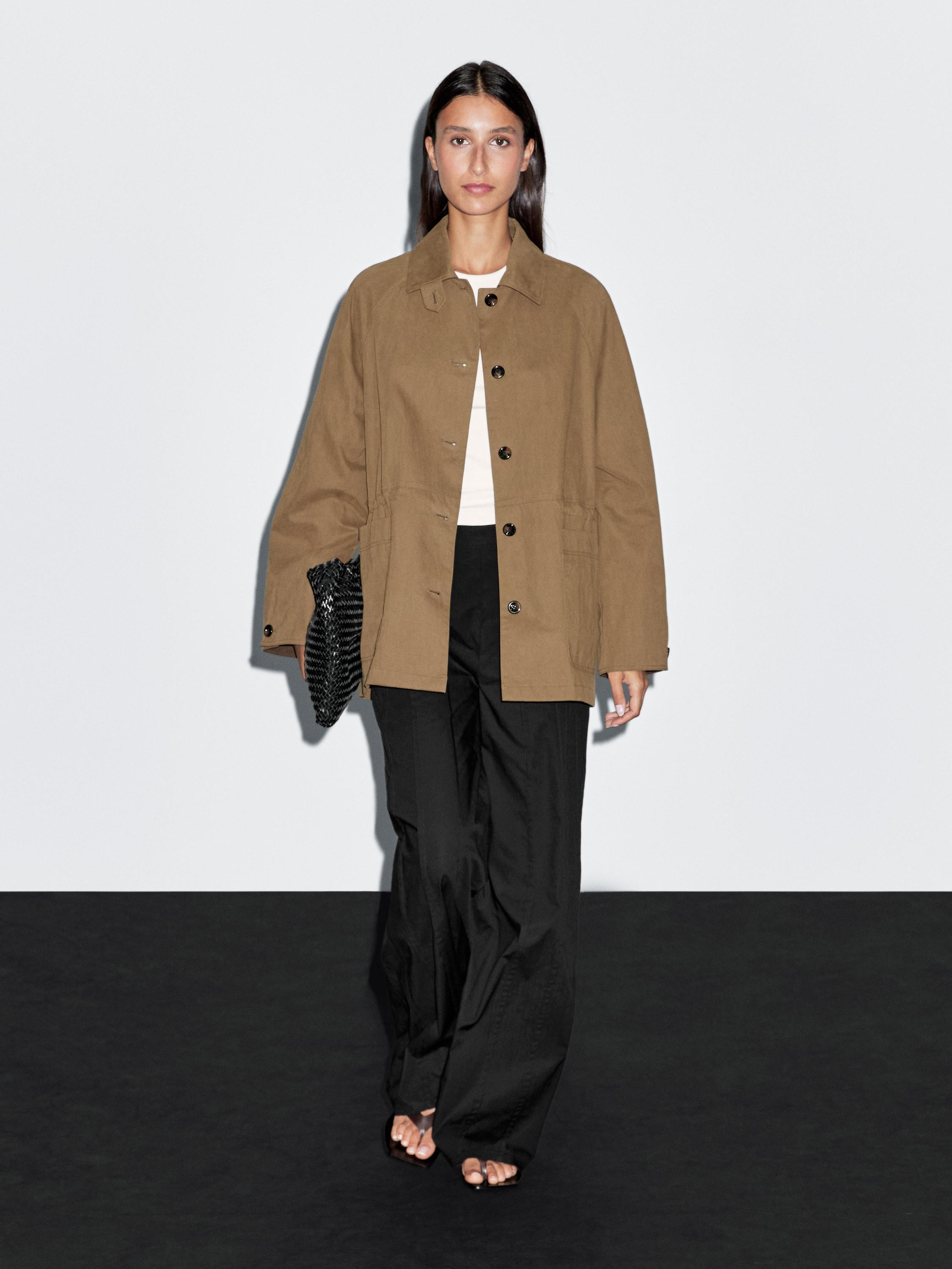 Cotton blend fitted-waist trench coat | Massimo Dutti UK