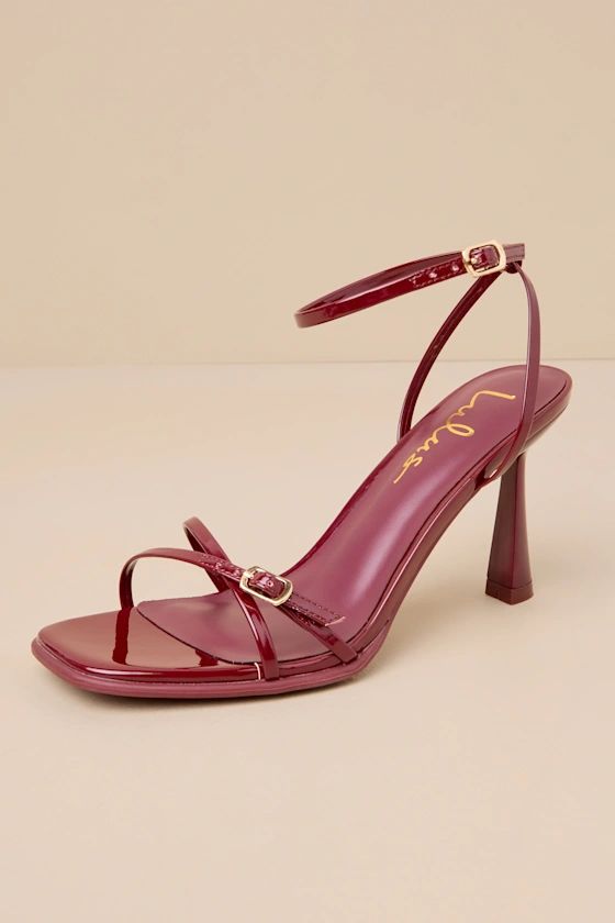 Delphinne Burgundy Patent Ankle Strap High Heel Sandals | Lulus