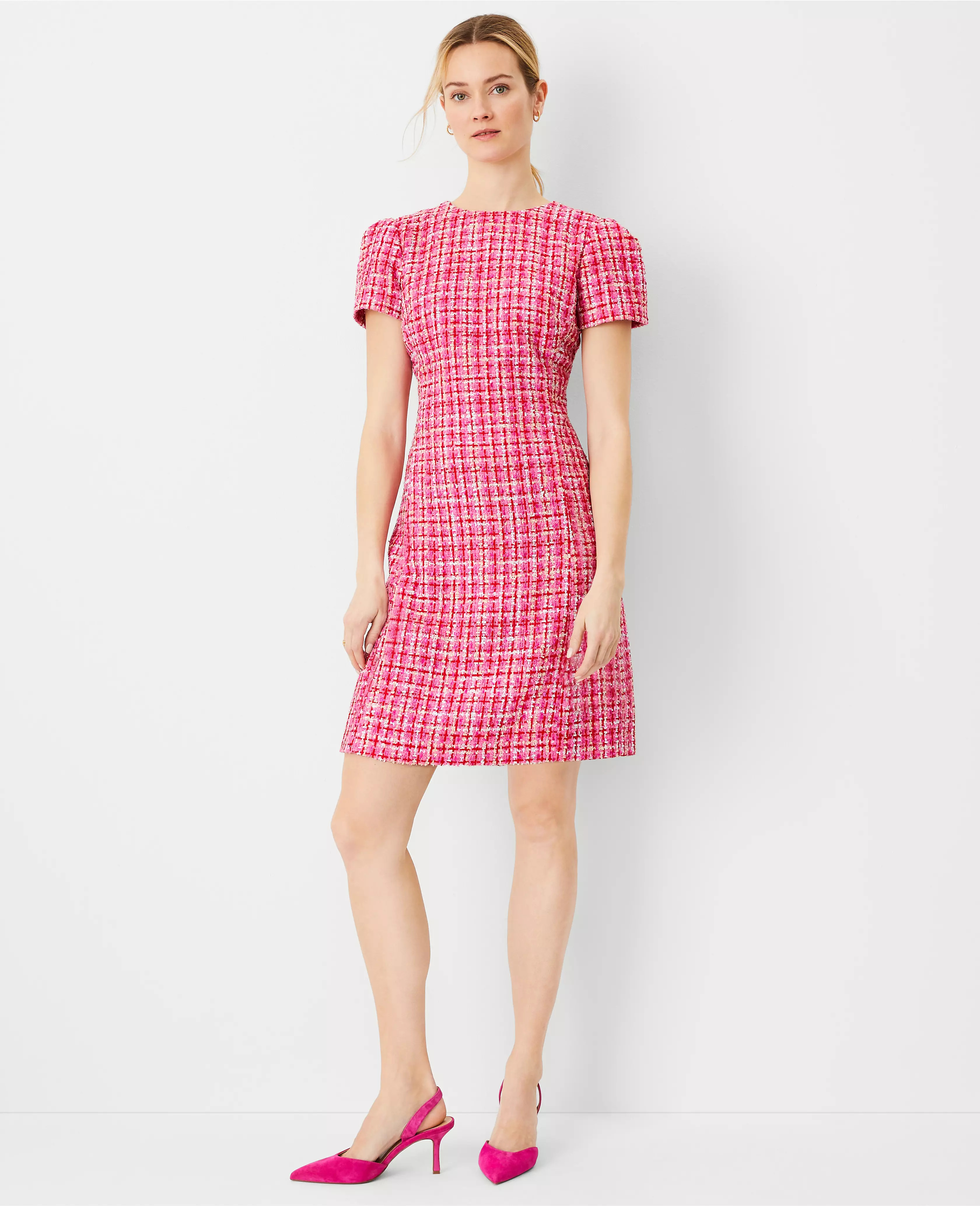 Tweed Short Sleeve Flare Dress | Ann Taylor (US)