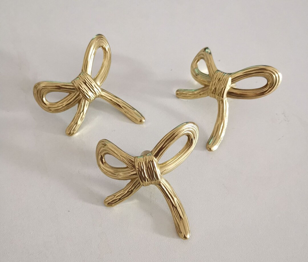 Modern Brass Bow Knobs Pulls Dresser Knob Pull Handles Gold Drawer Knob Pull Girls Room Cabinet K... | Etsy (US)