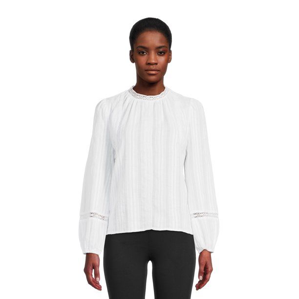 Time and Tru Women’s Long Sleeve Lace Pieced Top | Walmart (US)