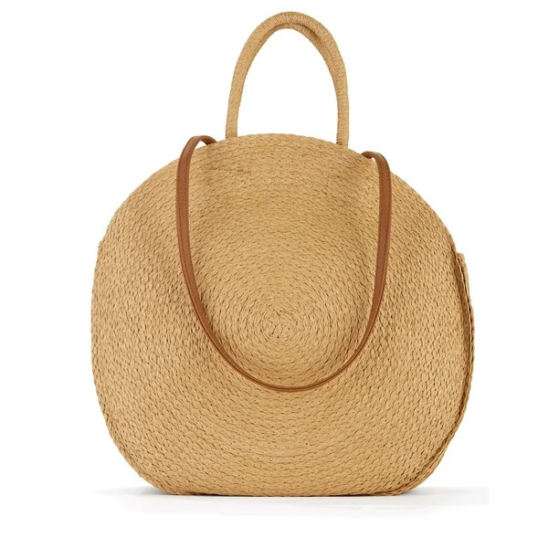 Time and Tru Women's Striped Straw Circle Tote Bag with Inner Slip Pocket - Walmart.com | Walmart (US)