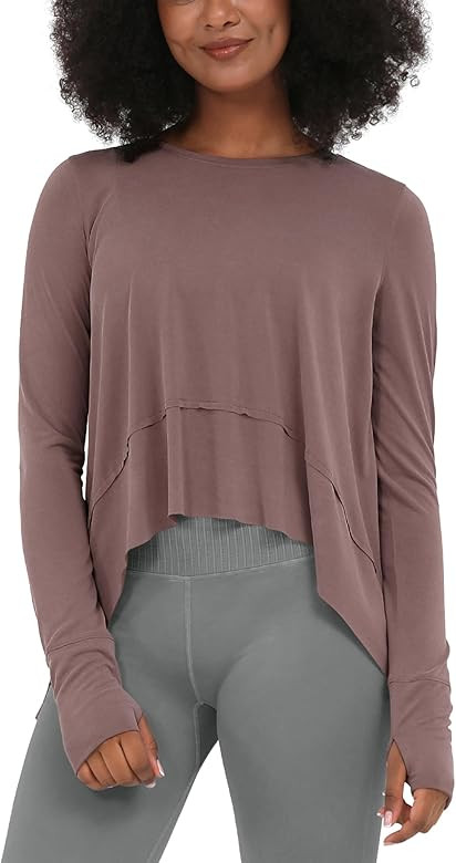 ODODOS Long Sleeve Tee for Women with Thumb Hole Athletic Gym Workout Crop Tops Yoga Shirts | Amazon (US)