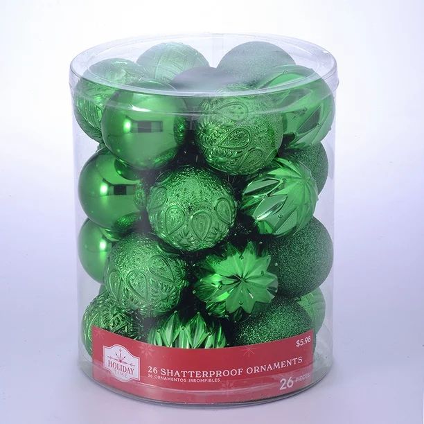 Holiday Time Green Shatterproof Christmas Ornaments, 26 Count - Walmart.com | Walmart (US)