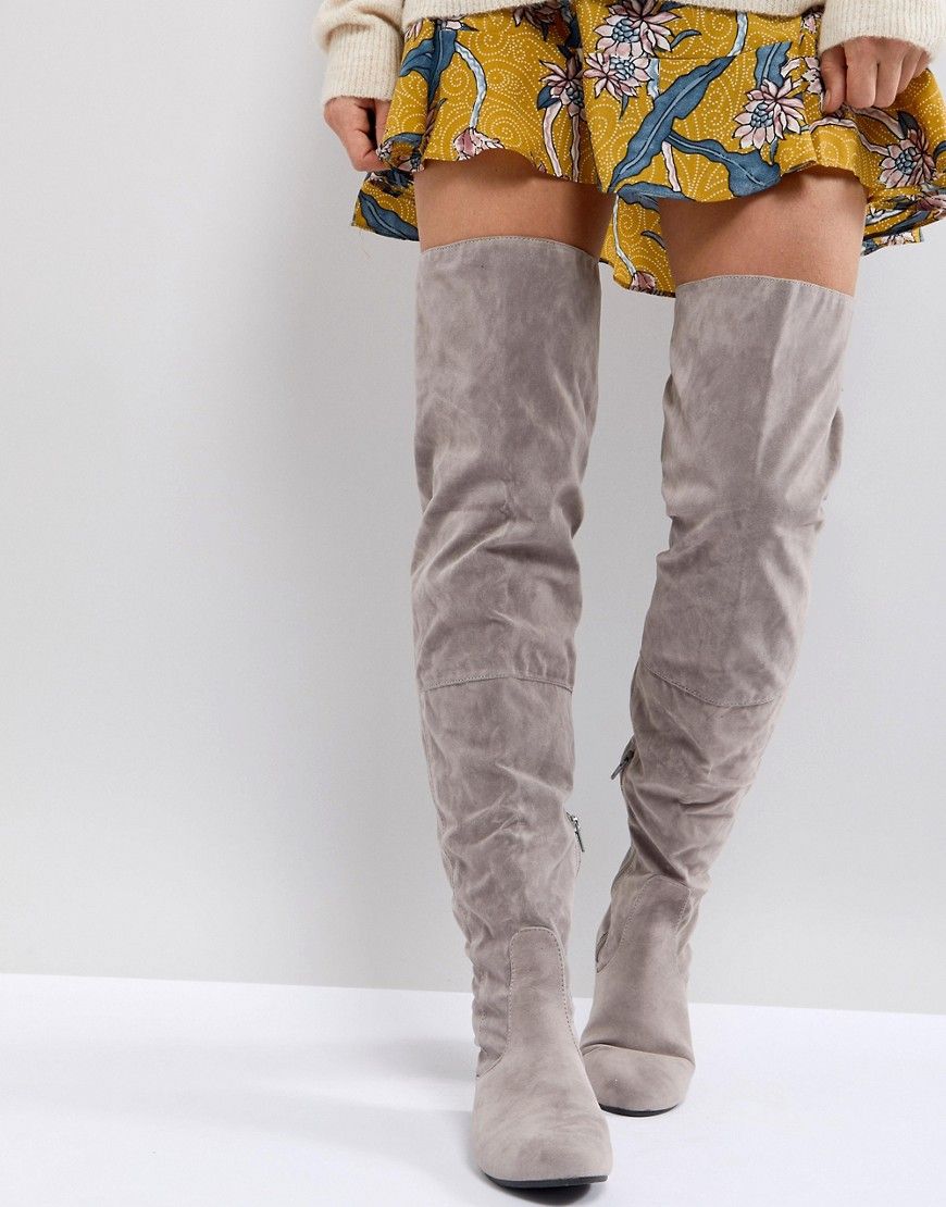 Daisy Street Lace Back Grey Over The Knee Boots - Grey | Asos EE