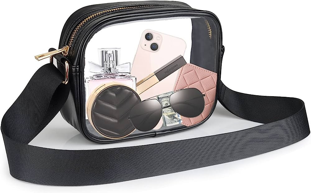 MOMSIV Clear Bag Stadium Approved, Leather Clear Crossbody Bag with Adjustable Strap Clear Stadiu... | Amazon (US)