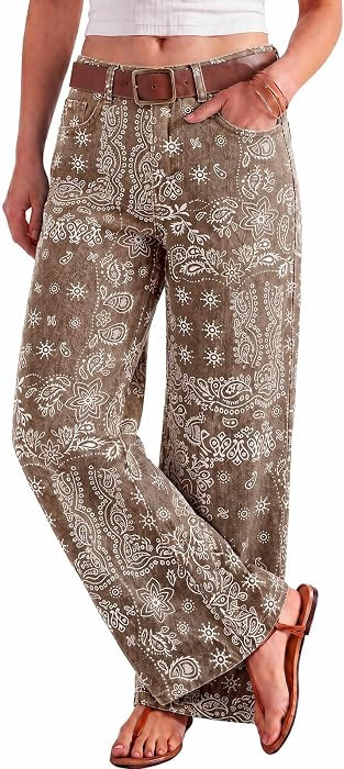 Tankaneo Womens Boyfriend Baggy Jeans Boho Wide Leg High Waist Denim Pants | Amazon (US)