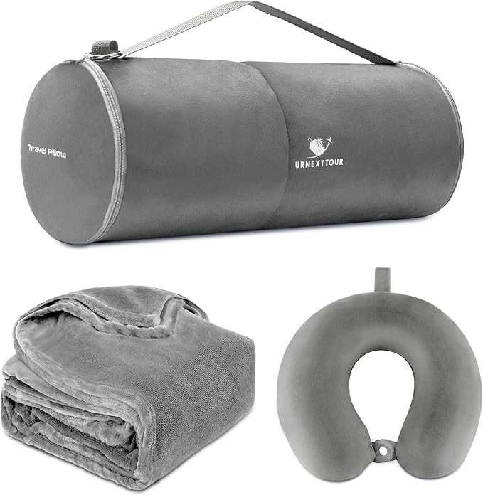 Travel Blanket and Pillow- Premium Soft Airplane Blanket with Durable Travel Bag, Hand Luggage Be... | Amazon (US)