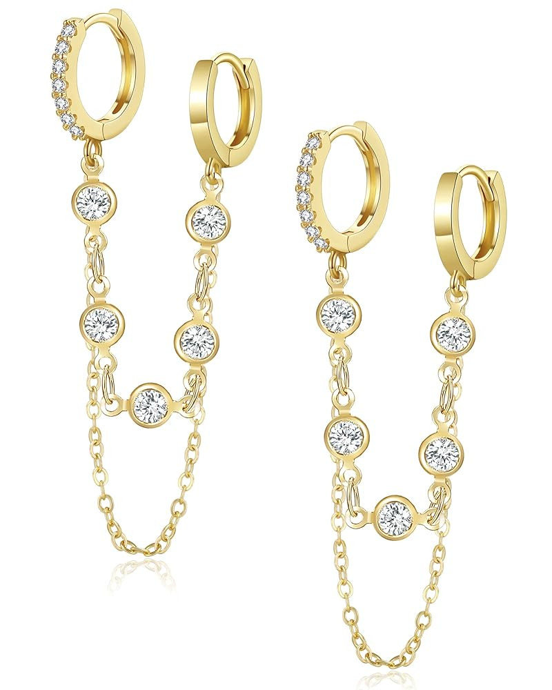 Tassel Chain Small Gold Hoop Dangle Earring For Women Huggie Earring Heart Star CZ 14K Gold Plate... | Amazon (US)