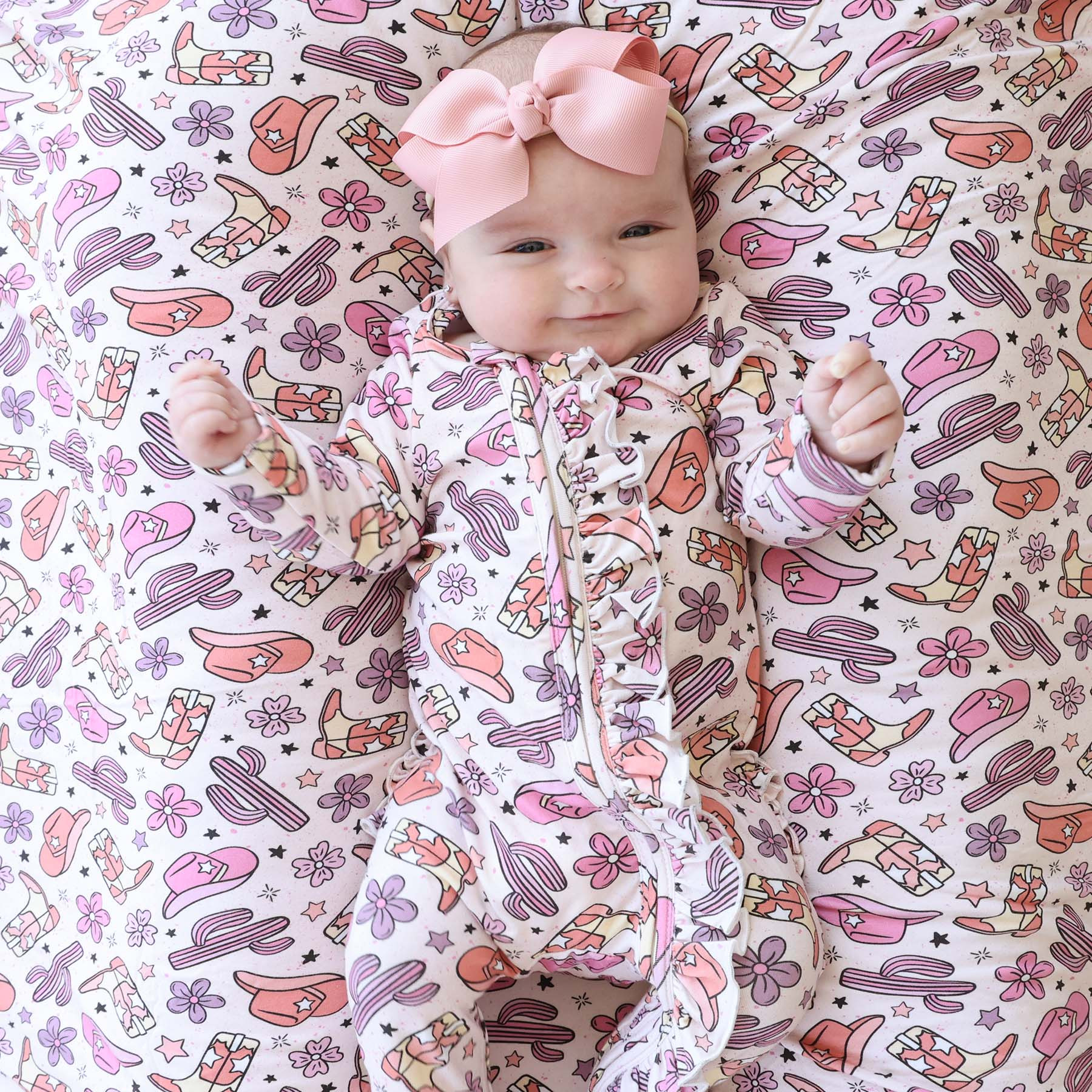 Buckaroo Cowgirl Ruffle Zipper Footie | Caden Lane