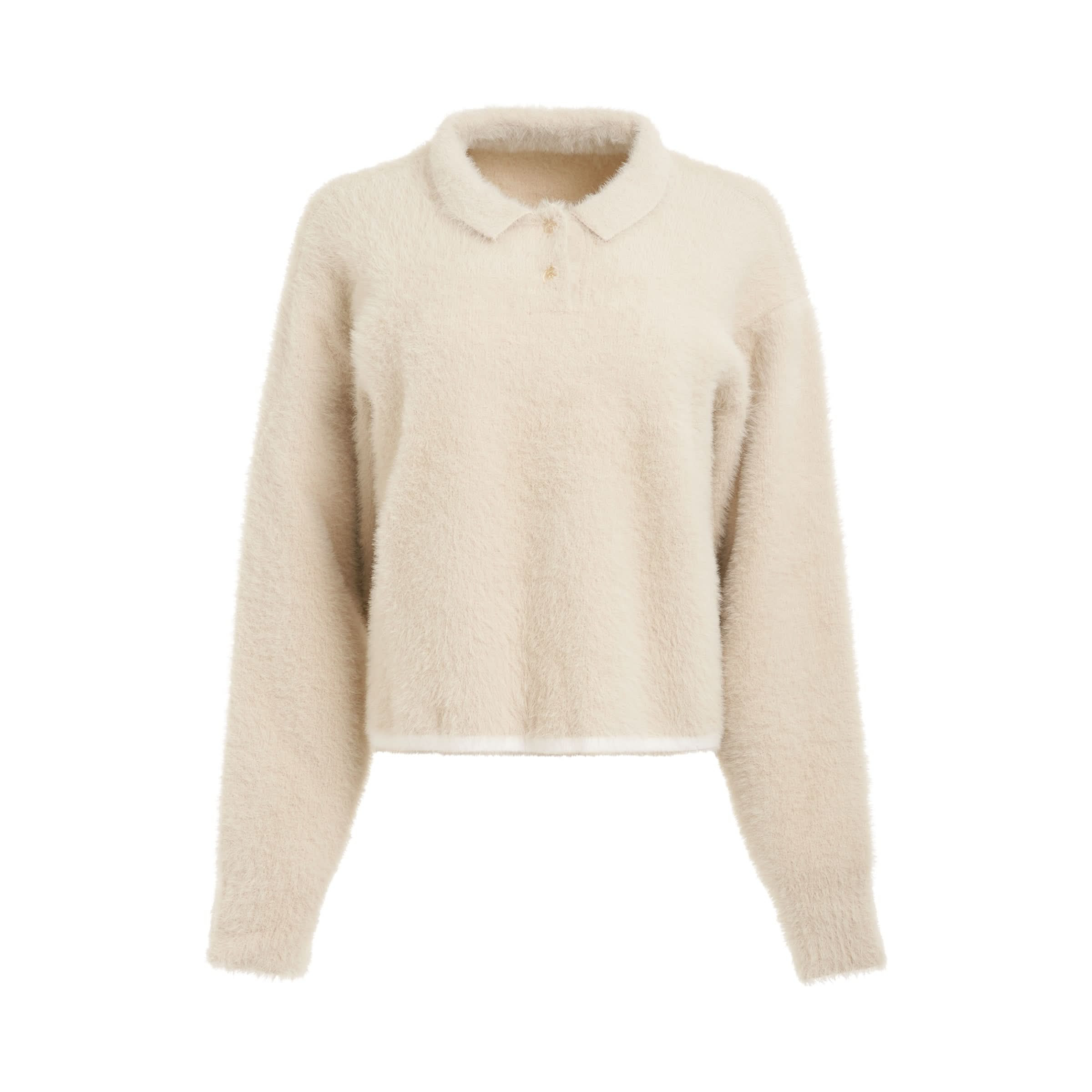 Neve Fluffy Long Sleeve Polo in Off White | MARAIS