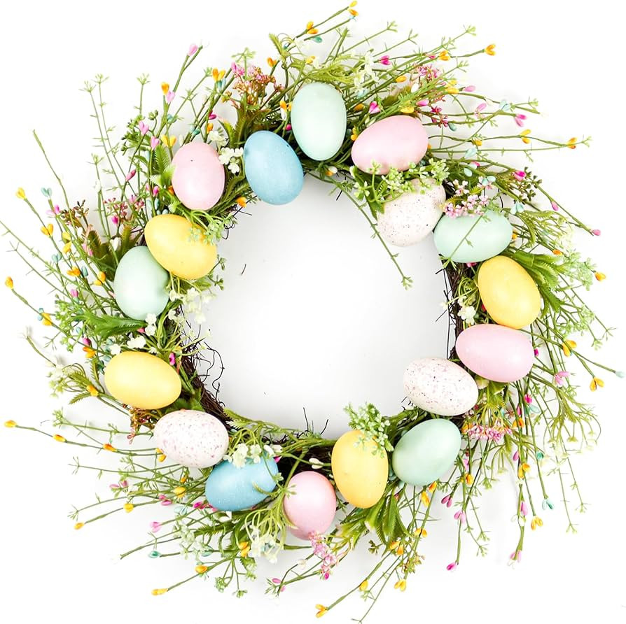 Easter Wreath, 18" Easter Macaron Colored Eggs and Berries Door Wreath, Easter Wreaths for Front ... | Amazon (US)