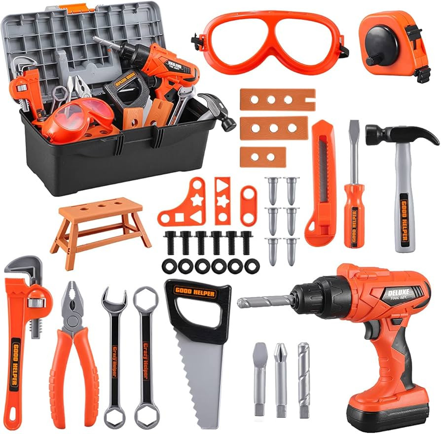 Kids Tool Set – Zealous 45 pcs Toddler Tool Set with Tool Box & Electronic Toy Drill, Pretend P... | Amazon (US)