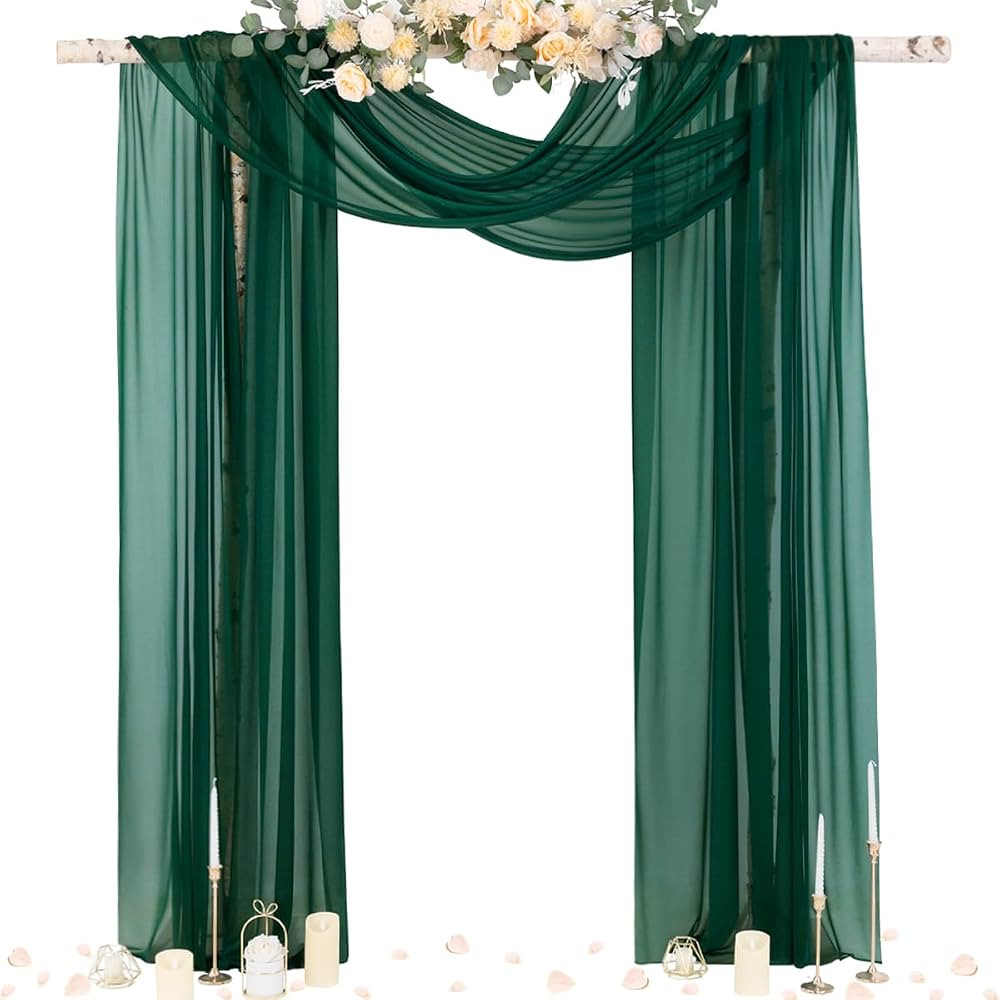 Socomi Wedding Arch Draping Fabric 29" x 20Ft 2 Panels Emerald Green Sheer Outdoor Curtain Drapes... | Amazon (US)