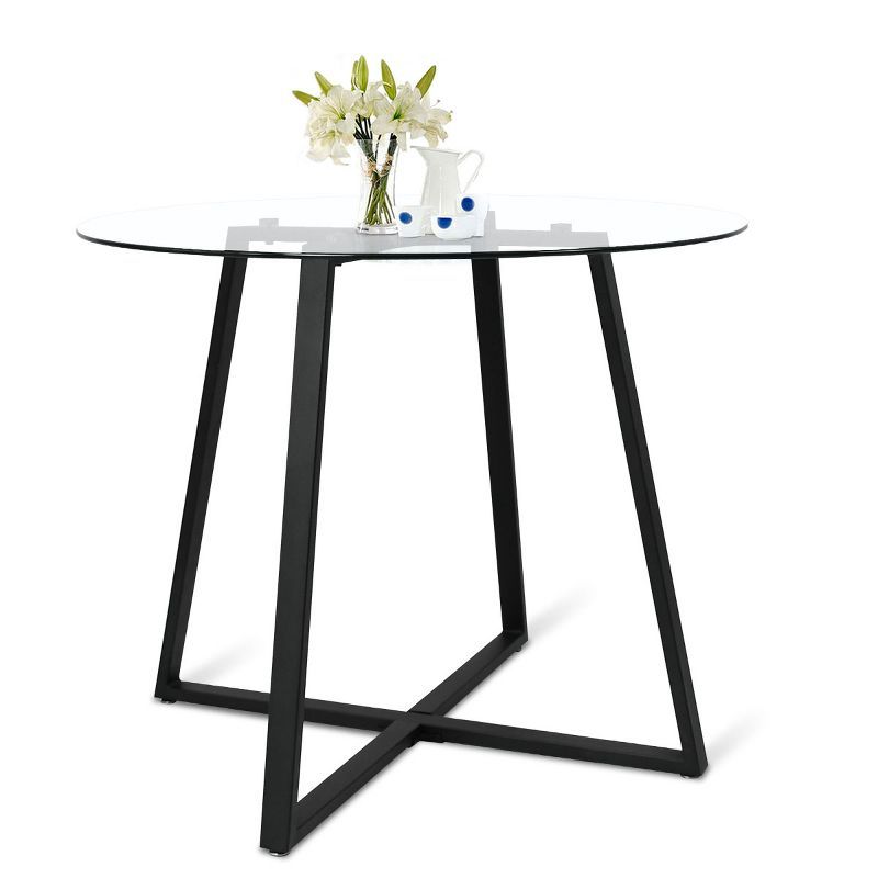 36'' Hana Glass Top Modern Round Dining Table Black 4 Point/Leg-The Pop Maison | Target