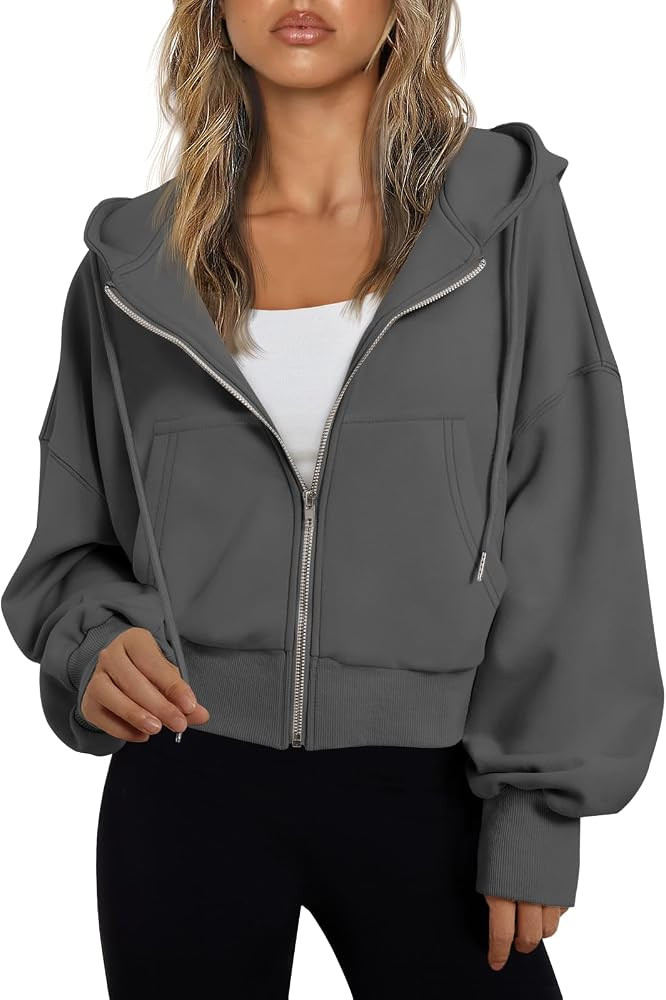 Trendy Queen Womens Cropped Zip Up Hoodie Lightweight Sweatshirt Casual Athletic Jacket | Amazon (US)