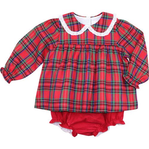 Red And Green Plaid Eyelet Diaper Set | Cecil and Lou