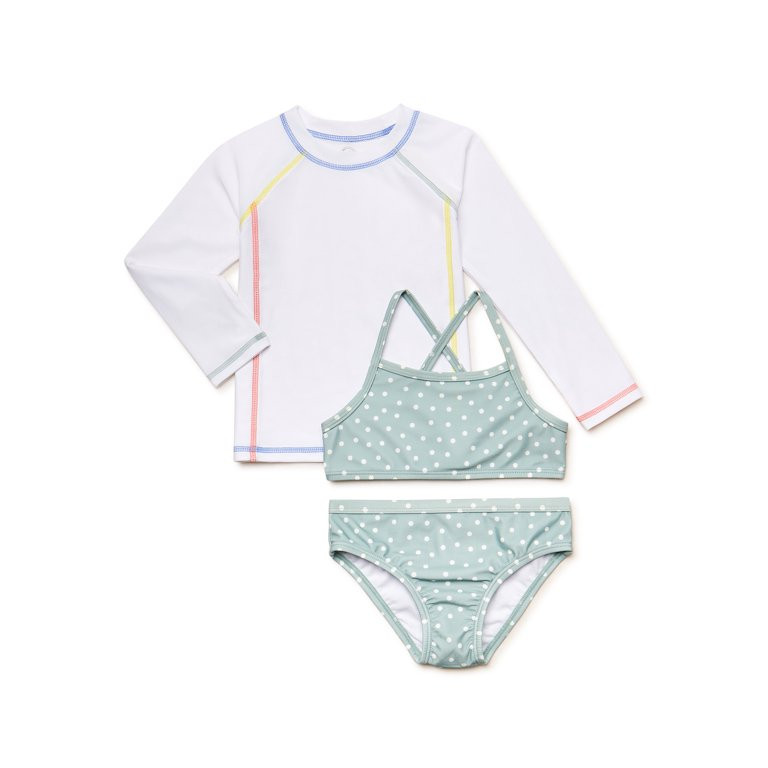 Wonder Nation Baby and Toddler Girl's Bikini and Long Sleeve Rash Guard Set, Size 12M-5T | Walmart (US)