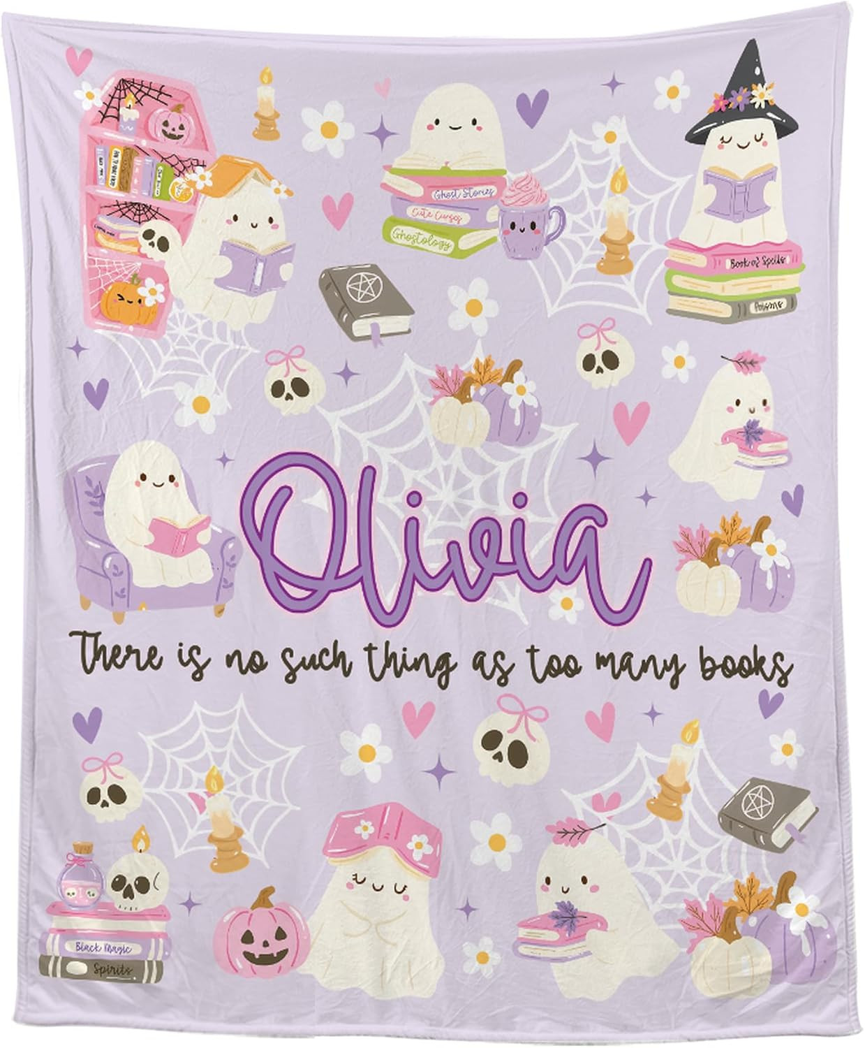 Personalized Halloween Blanket for Baby – Custom Halloween Blanket with Baby Kids Name Cute Plush Keepsake Toddler Gifts for Boys, Girl – Ghost Reading Book Design Throw | Amazon (US)