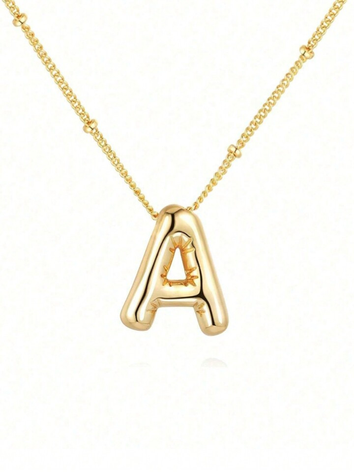 Stainless Steel Copper Chunky Alphabet Balloon Bubble Initial Letter Pendant Necklace For Women J... | SHEIN