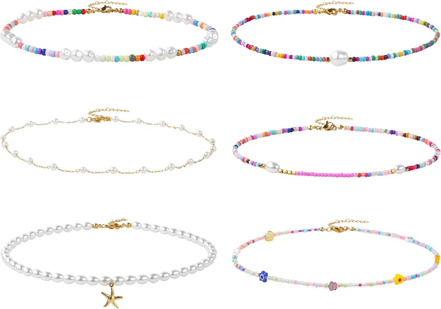 4-12 Pieces Beaded Choker Necklaces for Women Girls Boho Seed Bead Choker Set Hawaiian Handmade T... | Amazon (US)