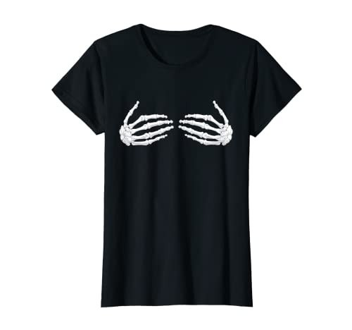Womens Halloween skeleton hands chest holder gift creepy T-Shirt | Amazon (US)