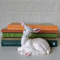 Vintage Deer Figurine | White With Pink Ears Sitting Dear | Etsy (US)