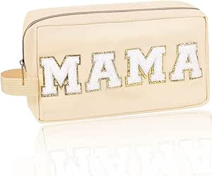 Preppy Patch Makeup Bag, Chenille Letter Makeup Pouch Small Toiletry Bag for Women Girls, Nylon O... | Amazon (US)