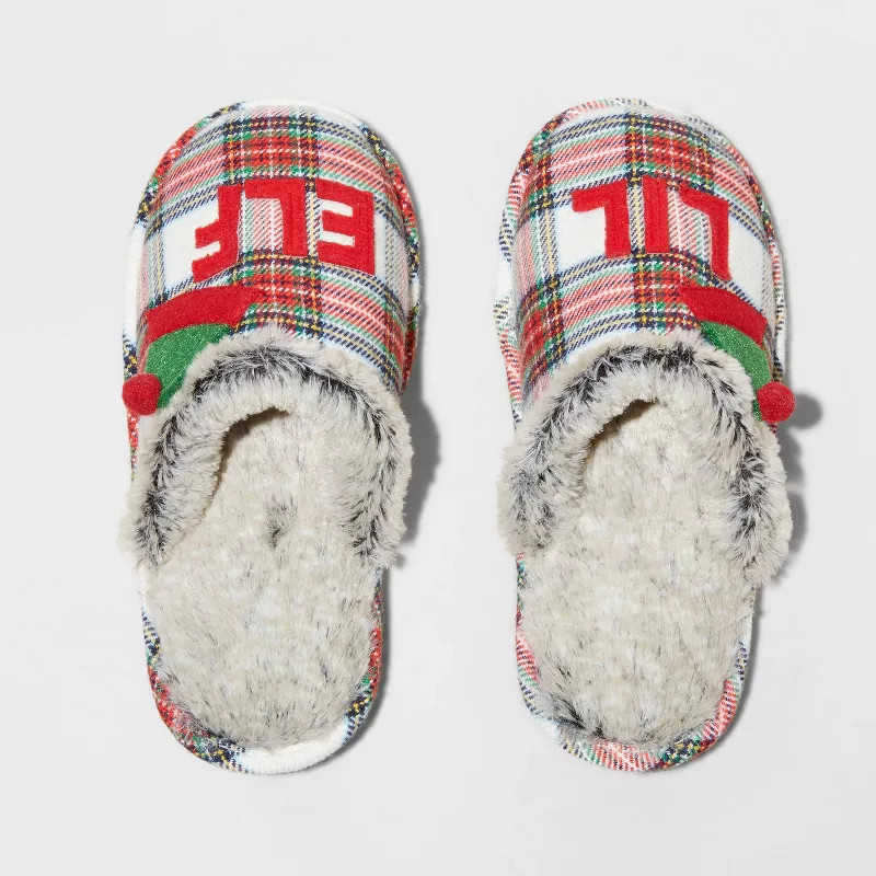 Girls' Lil Elf Plaid Slide Slippers - Wondershop™ | Target