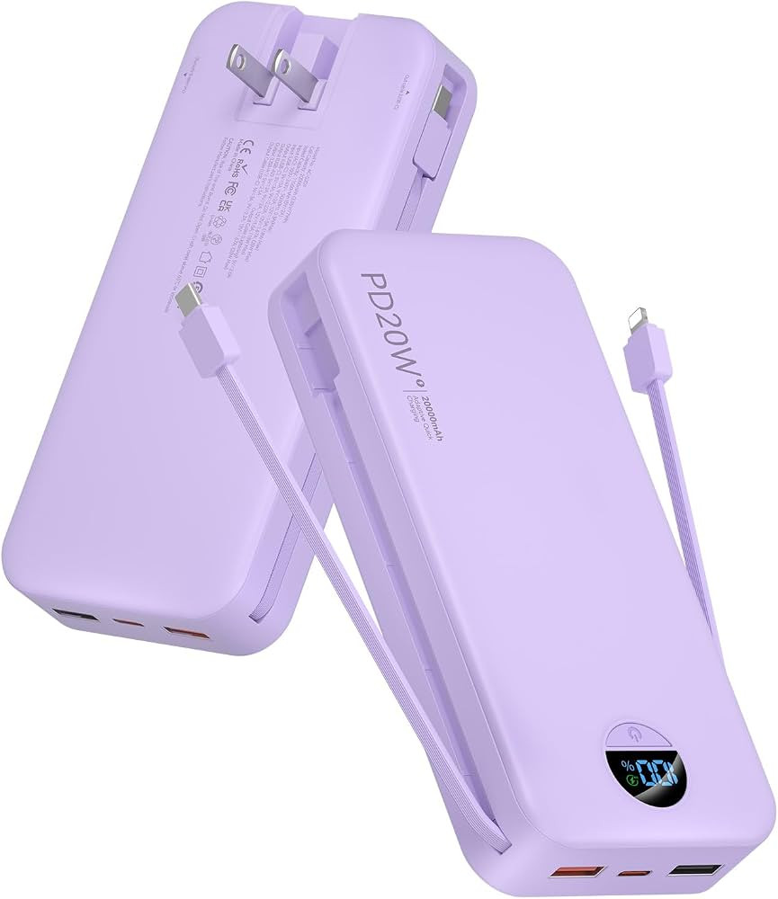 citicr Portable Charger 20000mAh PD20W w/Built-in Cables & Wall Plug Purple | Amazon (US)