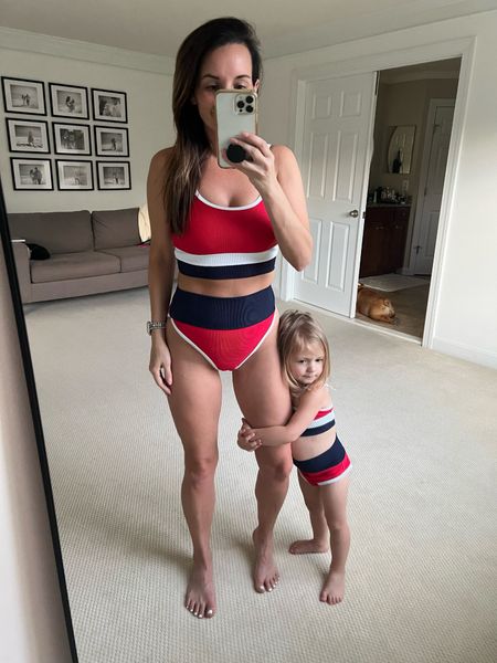 Mommy and me matching bikini 
swimsuits 
Swim
Matchy match 
America / red white and blue / Fourth of July / Memorial Day / beach riot / vacation / bikini / high rise / toddler 

#LTKFamily #LTKSwim #LTKStyleTip