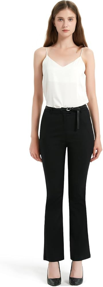 GLOWELFA Womens Pants Dress Work Flare Bootcut High Waisted Straight Leg Petite Slacks for Women | Amazon (US)